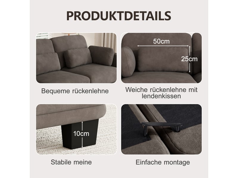  Canapé d'angle modulable,176x143x88 cm,2 places avec ottomane,chenille,marron  - Conforama E