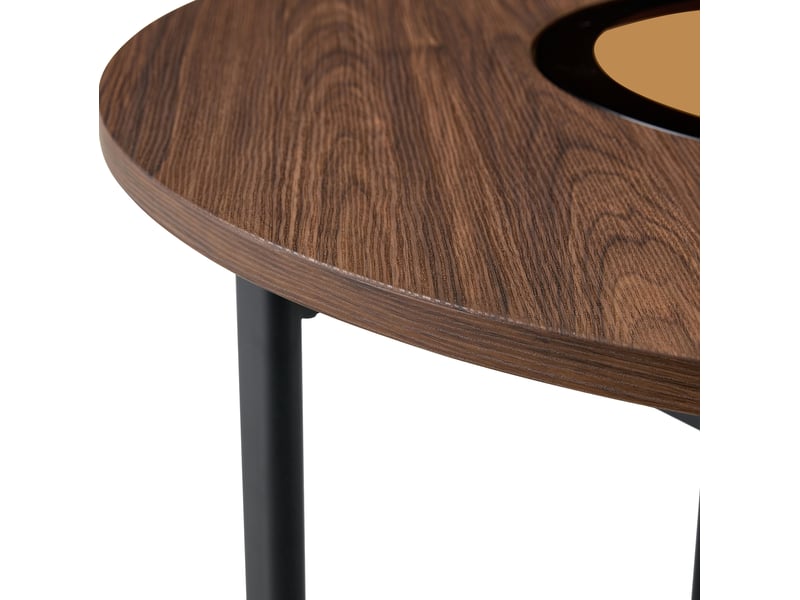 Table à manger ronde ø100 cm – marron et noir – plateau mdf avec verre de sécurité et étagère basse - Conforama D