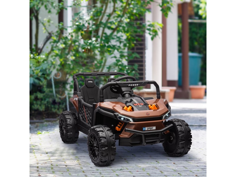 Voiture électrique enfant utv buggy électrique enfant avec télécommande 2.4ghz 2 moteurs 103l x 69l x 59h cm marron  - Conforama D