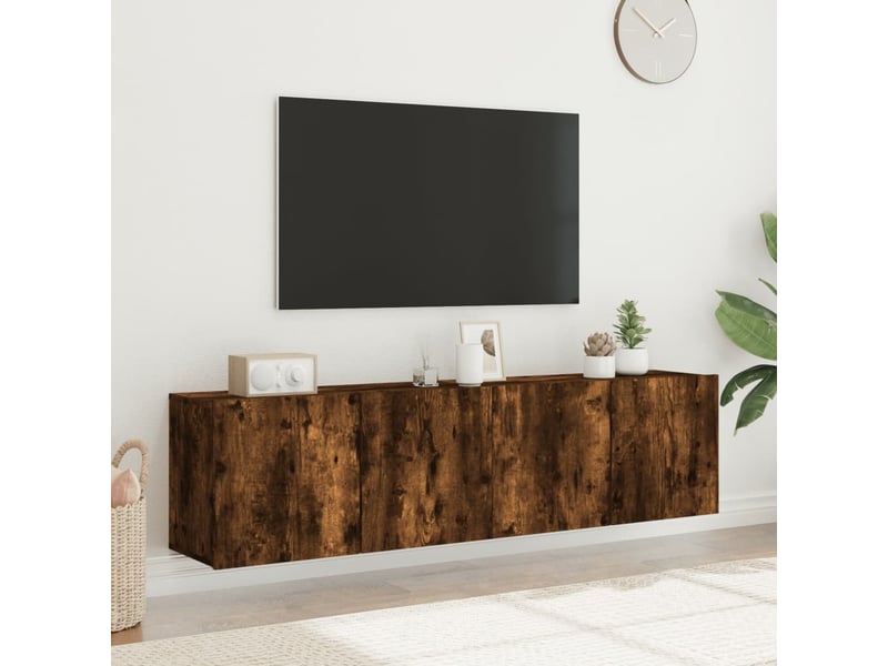  Lot de 2 meuble tv mural, meuble tv suspendu chêne fumé 80x30x41 cm  - Conforama D