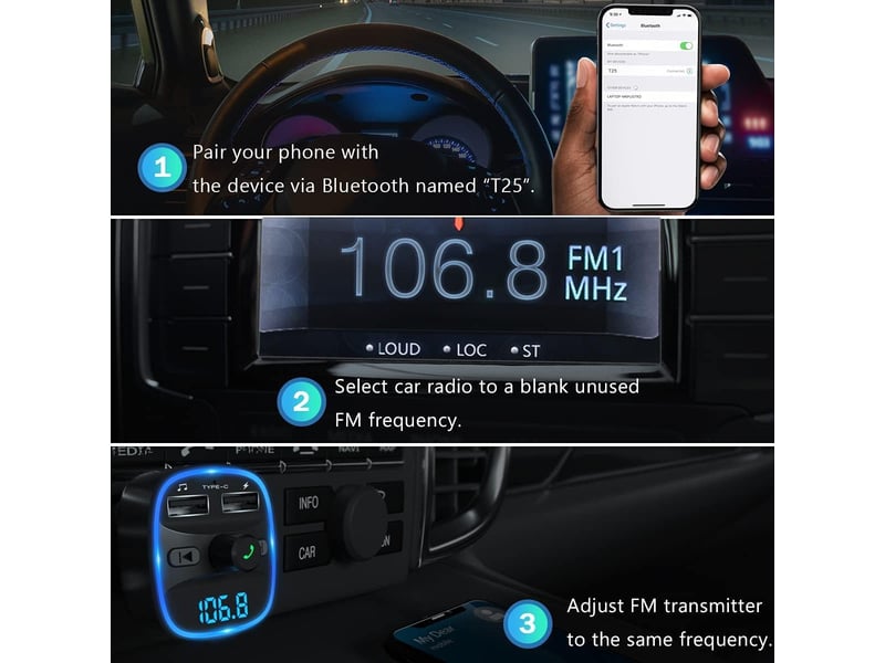  Transmetteur fm bluetooth lecteur mp3 adaptateur radio sans fil kit émetteur fm voiture chargeur  - Conforama C