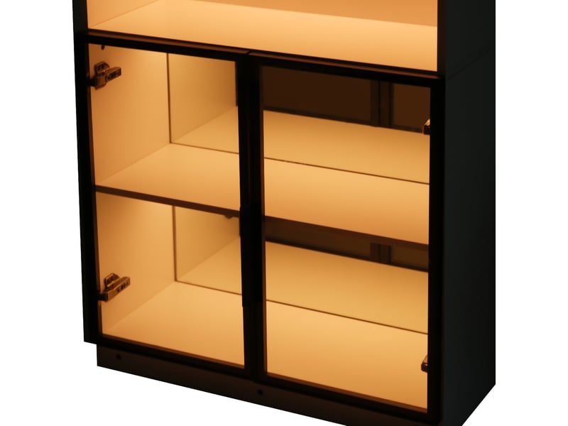  Vitrine vitrée 70 x 30 x 170 cm - blanc - led intégrée, portes en verre gris, fond miroir et rangement  - Conforama E