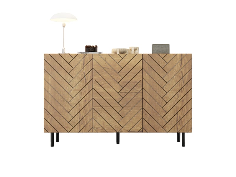 Buffet 120x40x76 cm, 3 tiroirs, 2 portes, meuble de rangement moderne, coiffeuse, commode, aggloméré naturel, séjour - Conforama A