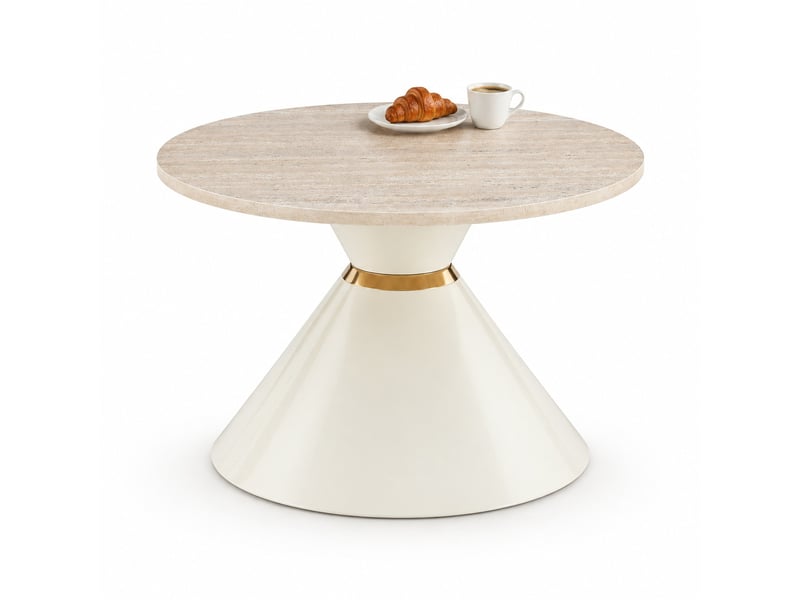 Tables basses gigognes rondes, avec 2 plateaux, structure conique en métal et pour salon chambre bureau, crème - Conforama A