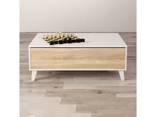 Table basse avec plateau relevable 100x68x38 cm blanc et naturel