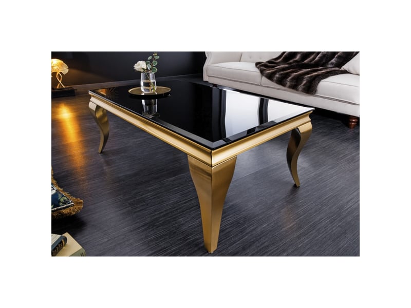 Table basse velena 100 cm verre noir opaque – pieds galbés dorés  - Conforama D