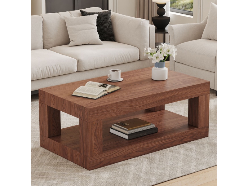  Table basse avec rangement rangement ouvert format rectangulaire structure à deux niveaux mdf stable et durable montage simple  - Conforama A