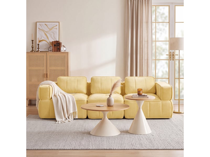  Canapé 3 places, revêtement en tissu, sans assemblage, jaune  - Conforama C