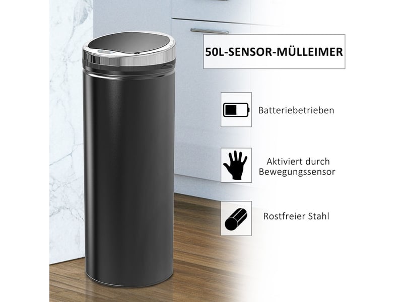  Poubelle automatique 50 l 30,5 x 30,5 x 81,5 cm noire en acier inoxydable, capteur infrarouge  - Conforama E