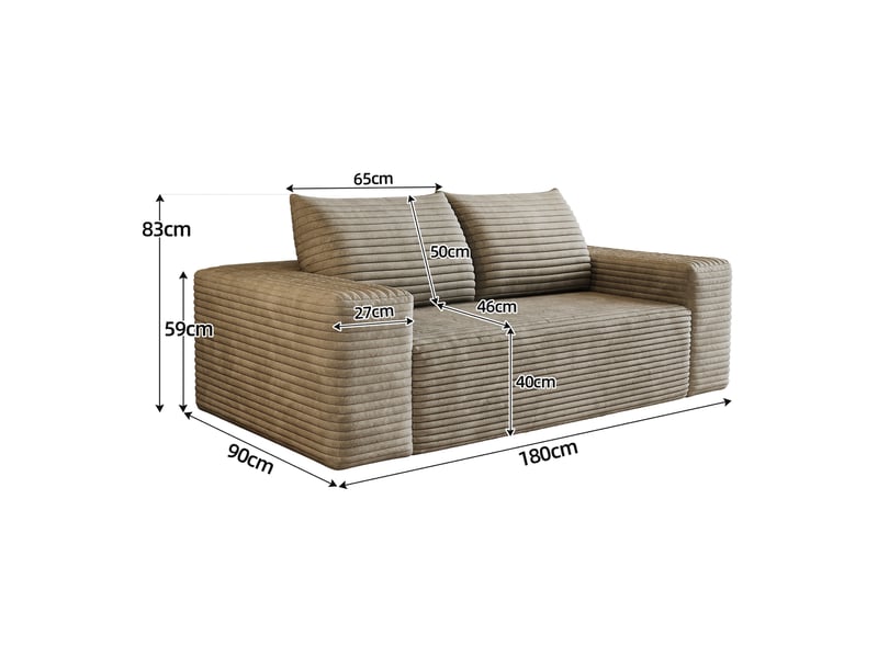 Canapé droit 2 places 180 cm camel en velours côtelé, design cloud sans cadre, assise profonde, sans montage Fay Lum - Conforama C