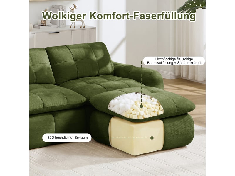  Canapé modulaire en u 4 places avec 2 ottomanes et assises profondes - lpospi - sans cadre chenille vert 334 × 160 × 68 cm  - Conforama E