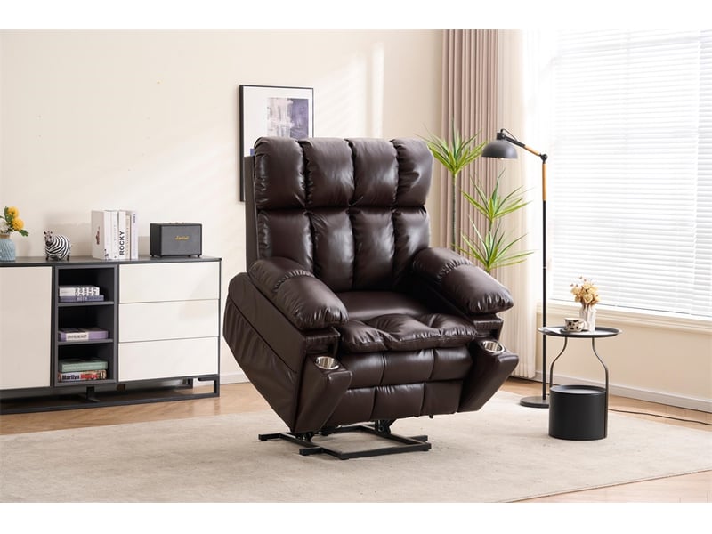  Fauteuil relax électrique releveur - 109x107x109cm - double moteur massage chauffant têtière réglable salon - marron  - Conforama C