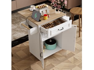 Desserte de cuisine 66 x 40-60 x 90 cm blanche en mdf, plan de travail rabattable avec rangement mobile