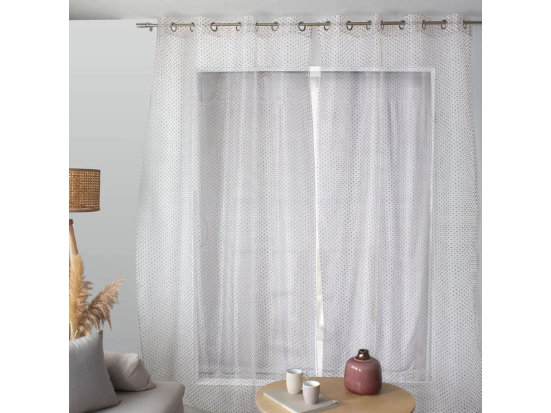  Voilages fenêtres, à œillets, blanc et camel, 140x240cm, lot de 2, plumetis, collection lolita, cmadeco - blanc LOT2-H70807BCCAV140240 - Conforama B