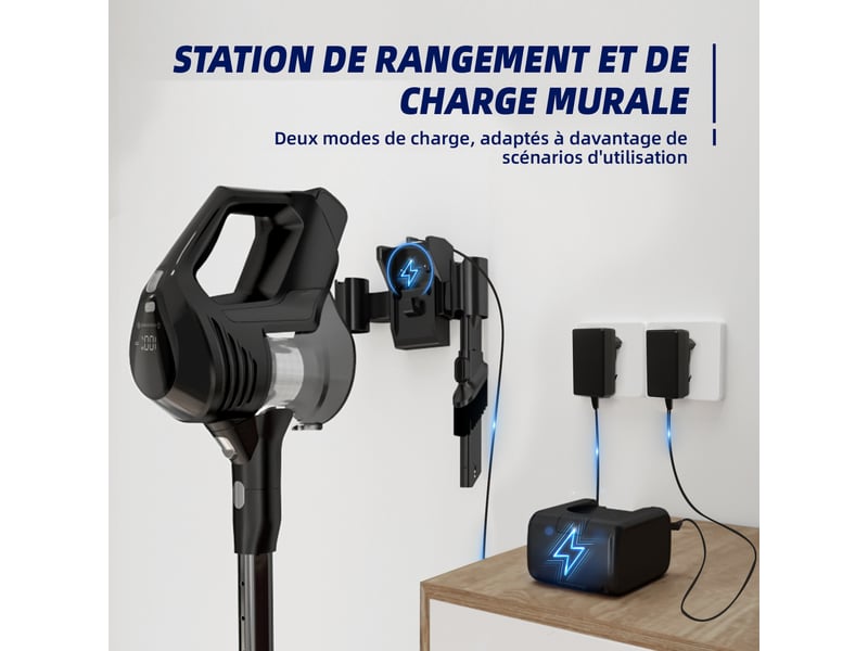  Aspirateur balai sans fil led anti-poussière,6000pa 60 min, 1.8 l, idéal solstapispoils d’animaux, tuyau multi-usage  - Conforama W
