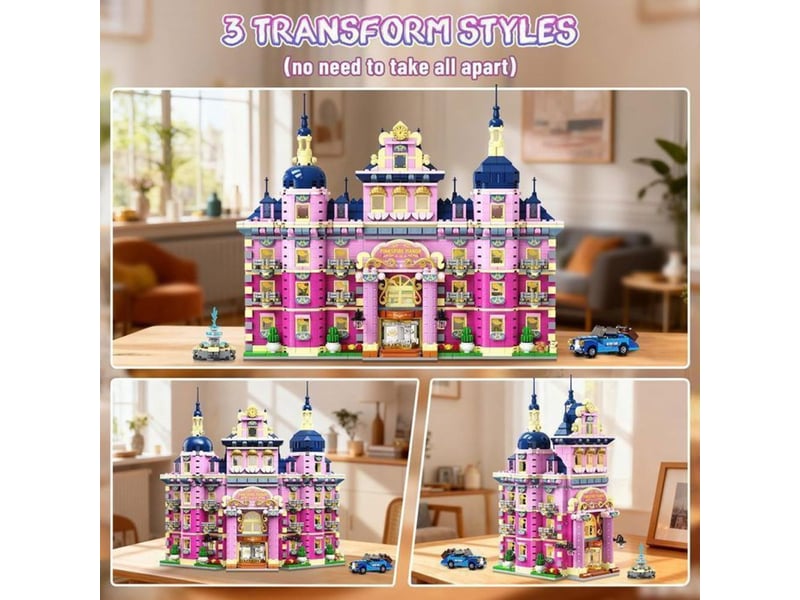 Manoir led pinkspire 1815 pieces villa rose avec voiture et fontaine 151498_AABSG92269_6_DROPFR - Conforama B