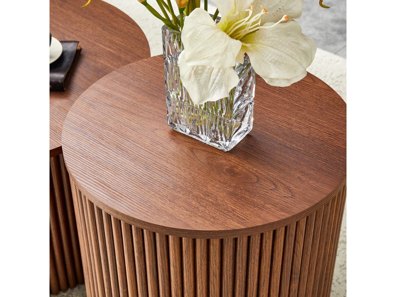  Set de 2 tables gigognes design colonne romaine - rangement intégré - structure mdf noyer - pour salon, chambre, bureau - noyer BUYDEEMEUS - Conforama E