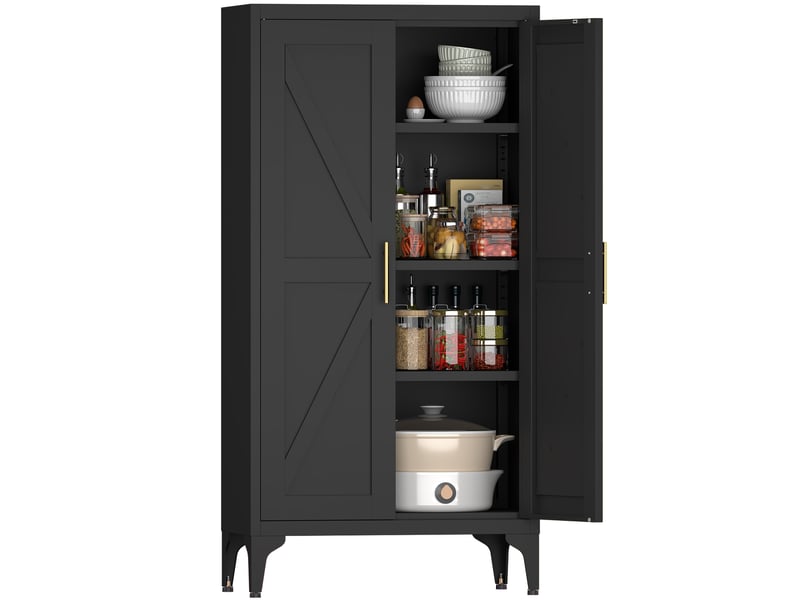 Armoire métallique noire 2 portes avec étagères réglables, rangement cuisine et bureau - Conforama A