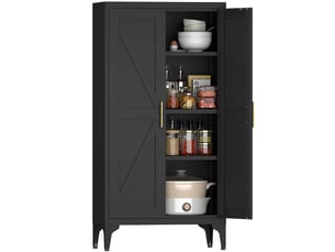 Armoire métallique noire 2 portes avec étagères réglables, rangement cuisine et bureau