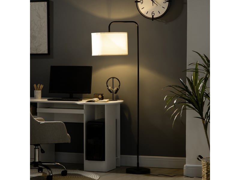  Lampadaire moderne en acier avec abat-jour aspect lin, 64 x 38 x 163,5 cm, blanc et noir  - Conforama C