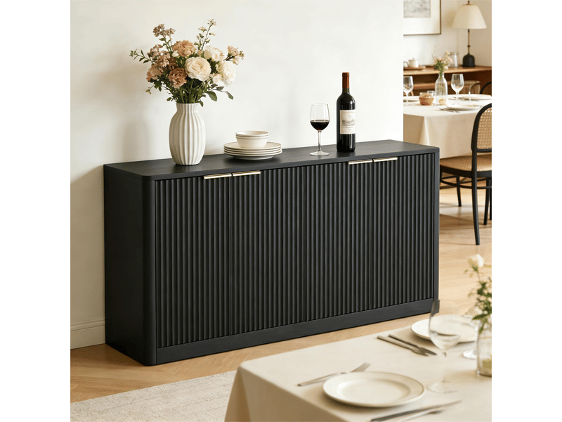  Buffet avec 4 portes et rangement pour salon en mdf, poignées en métal, noir, longueur 150 cm  - Conforama B