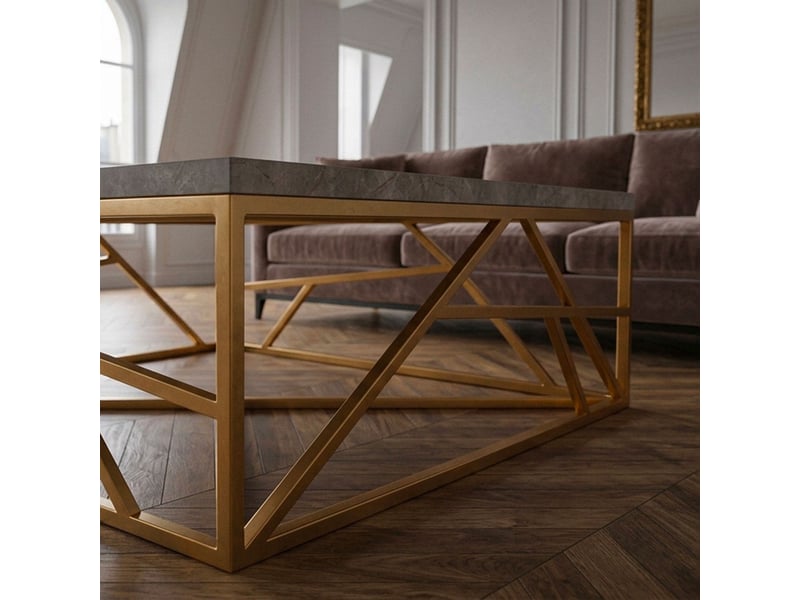Table basse carrée design géométrique opera 100x100cm effet marbre gris et métal or Opera - Conforama D