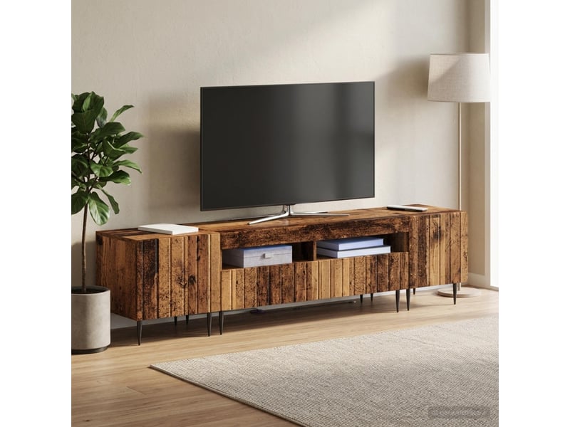 Meuble tv - banc tv - meuble de rangement led 5 pièces bois ancien bois d'ingénierie - Conforama B