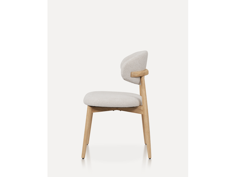  Chaise de salle à manger lot de 2 avec soutien lombaire et patins réglables, en tissu et bois naturel blanc cassé  - Conforama E