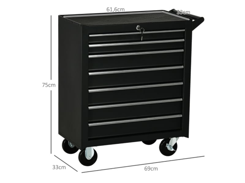  Servante d’atelier en acier noir 69 × 33 × 75 cm, 7 tiroirs dont 2 petits et 5 grands, charge max. 150 kg  - Conforama E