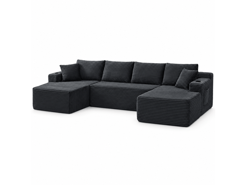  Canapé panoramique modulable 6 places en u 339x168x82 cm, canapé nuage sans montage, assise xxl, mousse à mémoire de forme, velours côtelé gris foncé  - Conforama A