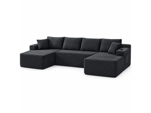 Canapé panoramique modulable 6 places en u 339x168x82 cm, canapé nuage sans montage, assise xxl, mousse à mémoire de forme, velours côtelé gris foncé