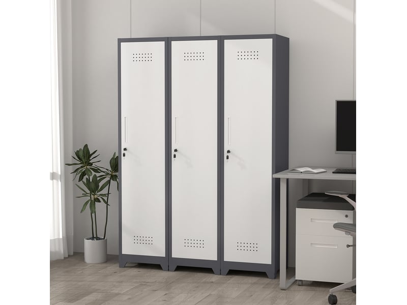  Armoire de rangement étroite 165 x 40 x 40 cm grise en métal, porte verrouillable et 4 compartiments  - Conforama B