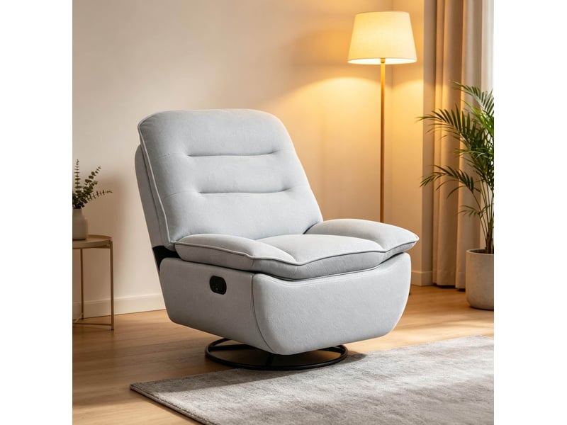 Fauteuil relax pivotant et basculant avec repose-pieds, tissu bleu clair  - Conforama B