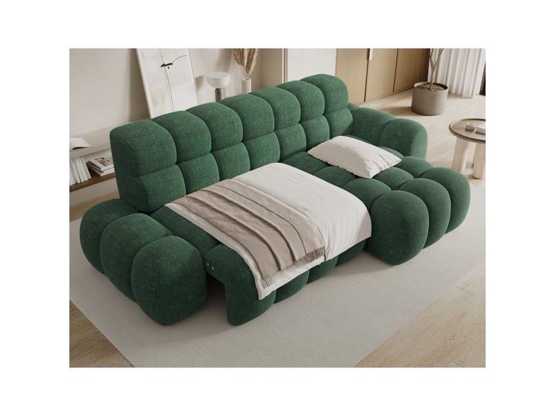 Canapé d'angle convertible bulla 3 places vert angle droit – tissu bouclette avec extension d'assise électrique - Conforama E