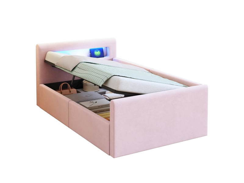  Lit rembourré en velours rose 90 x 200 cm  - Conforama A