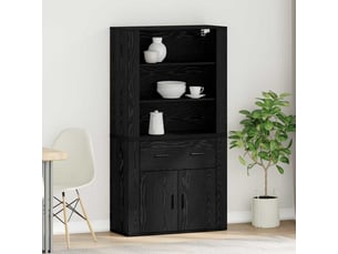 Buffet - haut armoire chêne noir 80 x 33 x 150 cm bois d'ingénierie