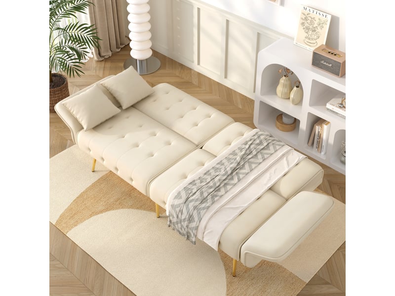  Canapé droit convertible 2 pl velours beige canapé beige - Conforama E