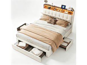 Lit coffre 140x190 cm <strong></strong> <strong></strong> coloris beige