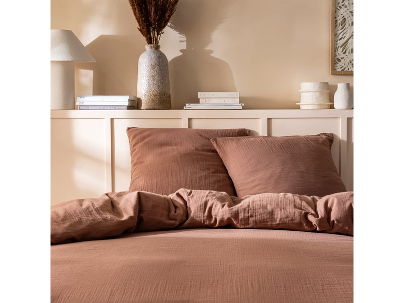  Parure de lit unie en coton taies carrées, gaze de coton 200x200+2x65x65cm  - Conforama C