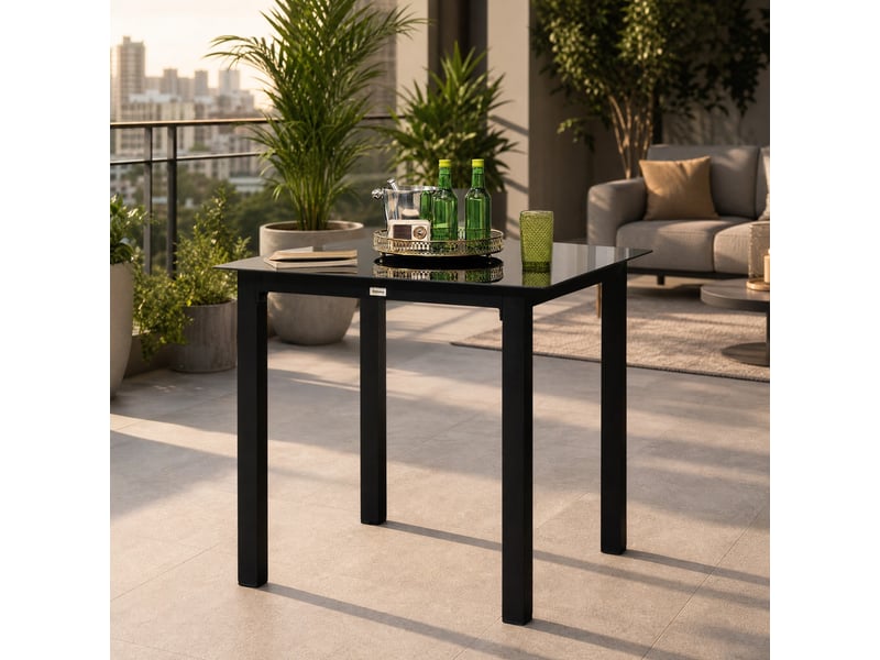  Table de jardin ulevr carrée 80 x 80 x 74 cm, 4 personnes, plateau en verre trempé, aluminium noir  - Conforama B