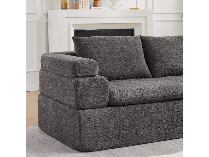 Canapé d’angle 3 places en chenille gris anthracite, méridienne arrondie Fay Lum - Conforama R