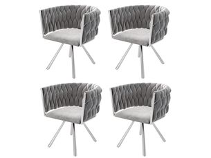 Chaise de salle à manger lot de 4 pivotante à 360°  - dossier incurvé, velours gris et métal argenté