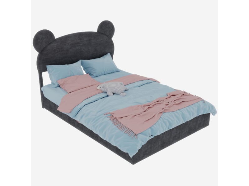  Lit coffre 140x200 cm, lit enfant avec tête de lit dessin animé, sans matelas, sans fond, gris  - Conforama E