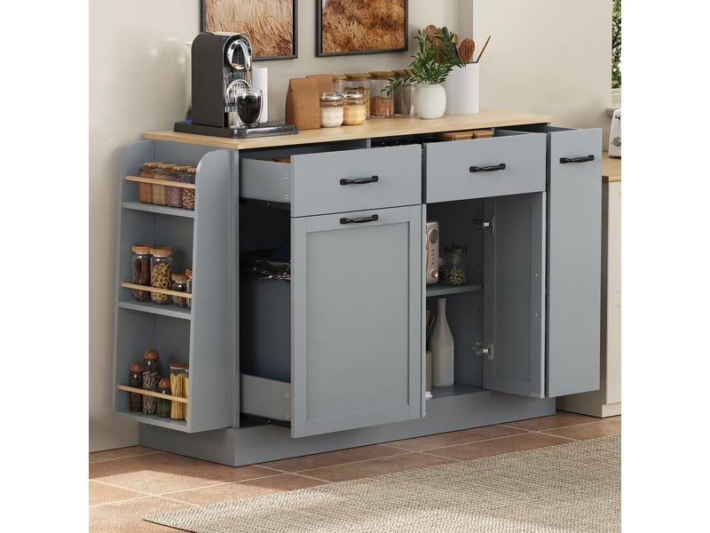 Buffet gris moderne - tiroirs variés, compartiment poubelle, porte-épices externe - salle à manger - Conforama E
