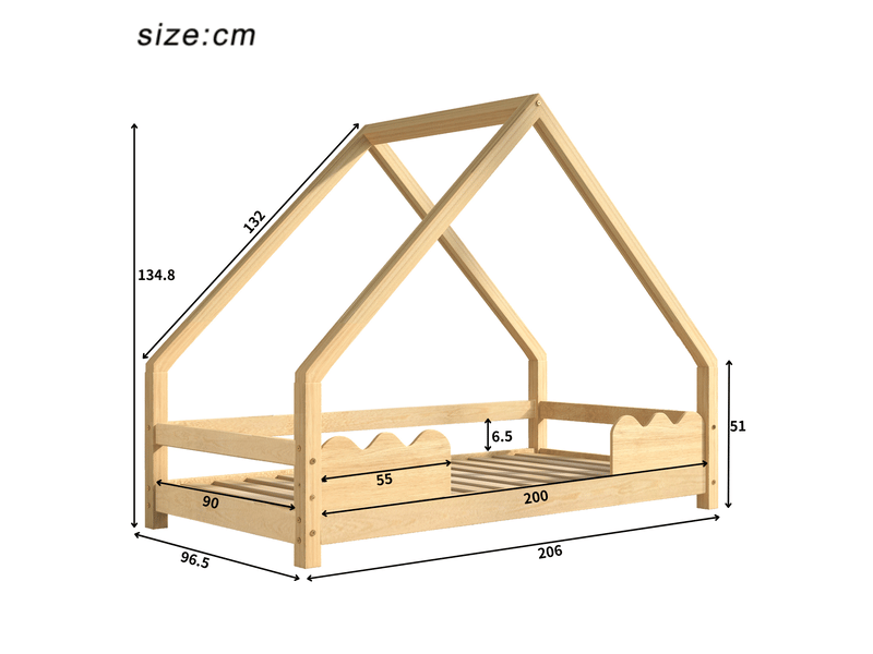  Lit cabane enfant 90x200 cm avec barrières en bois de pin  - Conforama E