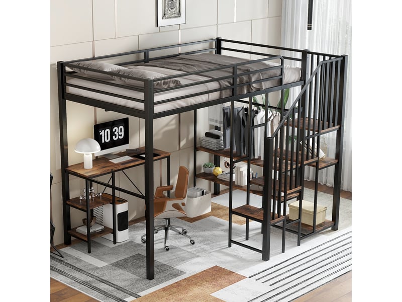  Lit mezzanine 120x200cm coloris noir lit enfant noir - Conforama E