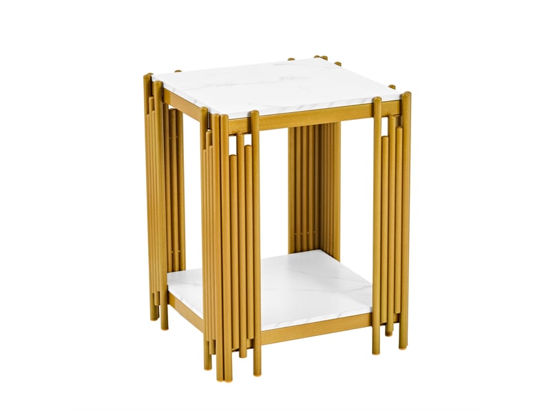  Table de chevet tcqpz 43 x 40 x 54,7 cm 2 étagères mdf effet marbre métal blanc et doré  - Conforama A