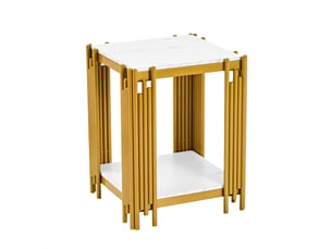 Table de chevet tcqpz 43 x 40 x 54,7 cm 2 étagères mdf effet marbre métal blanc et doré