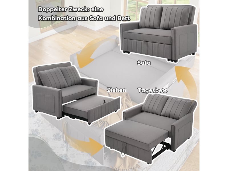  Canapé lit convertible 2 places, canapé lit en tissu lin, canapé 2 places gris antique avec dossier réglable, 127x75x94 cm  - Conforama C