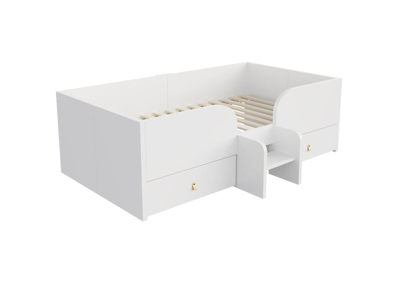 Lit enfant 90x200 cm avec 2 tiroirs et marche d’accès, blanc  - Conforama A